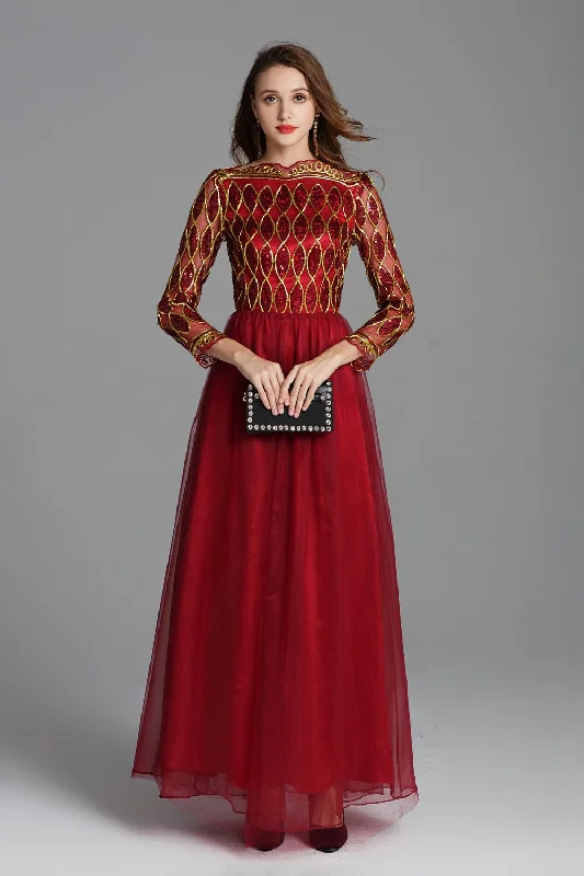 Maxi dresses with one - shoulder designs for a stylish and asymmetric lookFashionSierra - Party Prom Long Sleeves Sequined Fashion Maxi Dresses