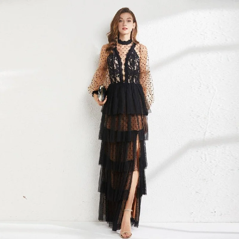Maxi dresses with mesh panels for a sexy and trendy appearanceFashionSierra - Lace Patchwork Tiered Ruffles Fashion Maxi Party Prom Gown Maxi dresses with mesh panels for a sexy and trendy appearanceFashionSierra - Lace Patchwork Tiered Ruffles Fashion Maxi Party Prom Gown