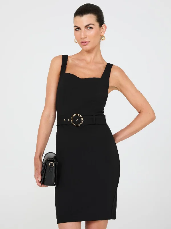 Linen mini dresses for a breathable summer optionSweetheart Neckline Belted Sheath Dress