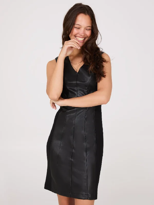 Mini dresses with empire waists for a flattering fitSleeveless Faux Leather Sheath Dress