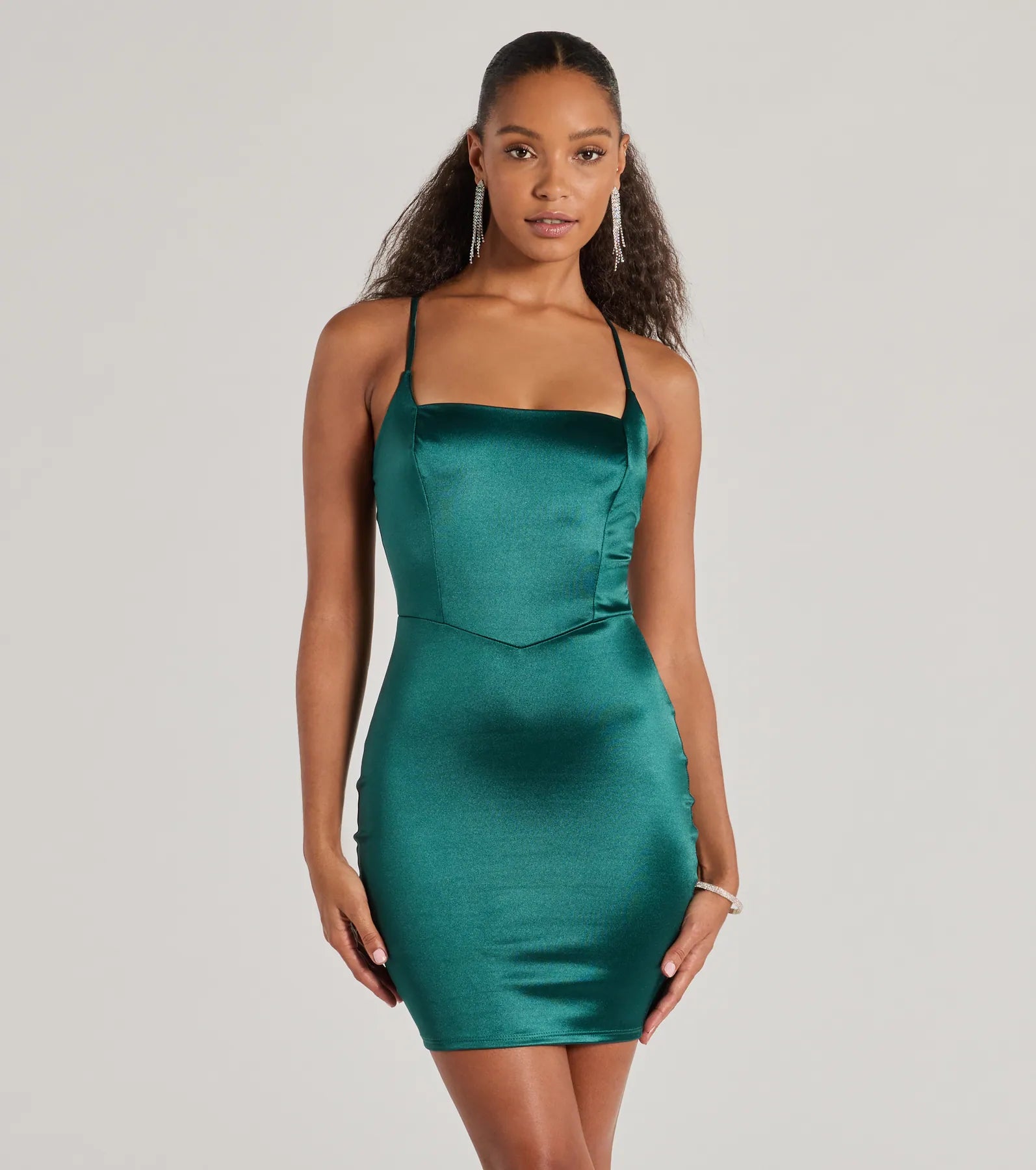 Mini dresses with pom - pom trims for a playful feelAdding Elegance Bodycon Satin Mini Dress