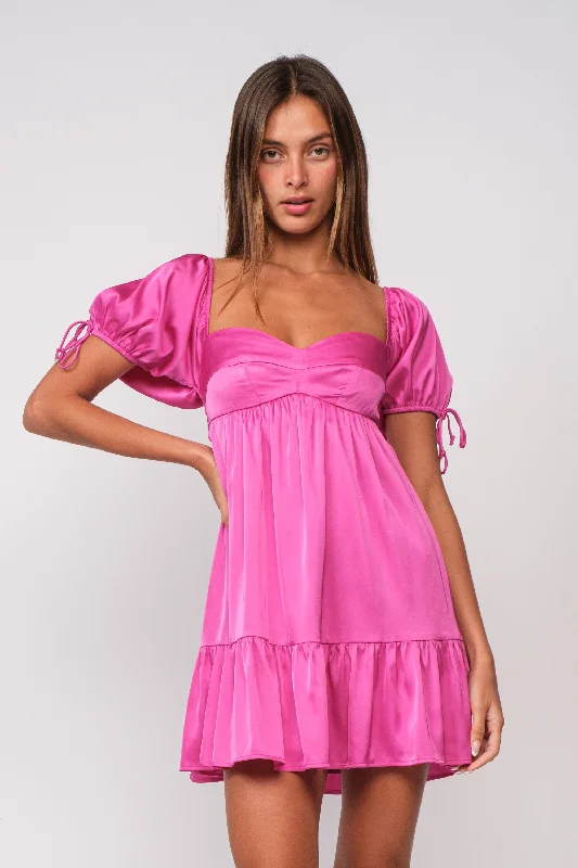 Floral print mini dresses for summer partiesAddison Pink Puff-Sleeve Mini Dress