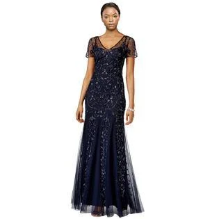 Geometric - printed wedding guest dresses for a modern weddingAdrianna Papell - 91918840 Beaded Illusion V-neck Sheath Dress
