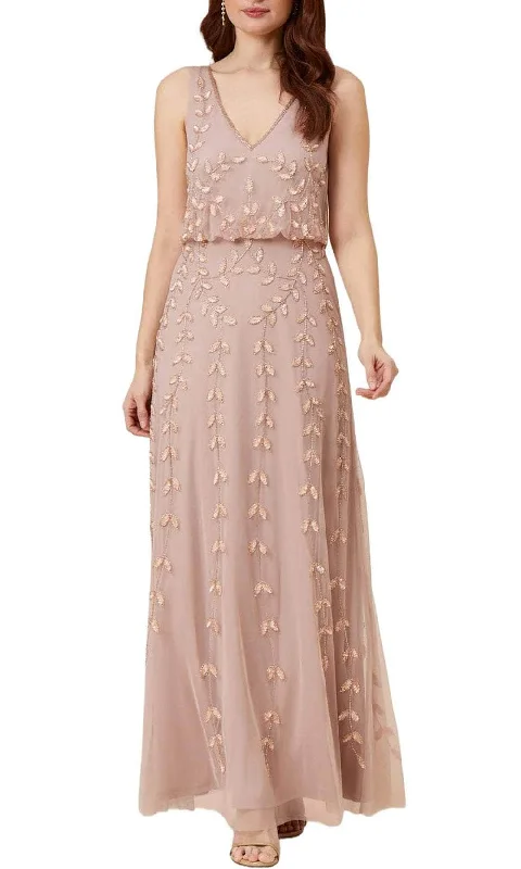 Wedding guest dresses with belted waists and knee - length skirtsAdrianna Papell AP1E208913 - Embroidered Sheath Long Dress