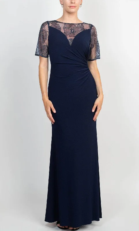 Tea - length wedding guest dresses with polka dot patternsAdrianna Papell AP1E208992 - Illusion Neck Gown