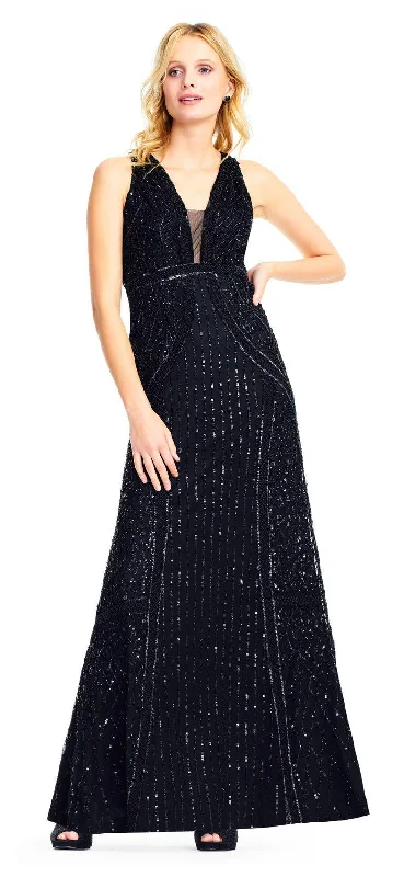 Satin wedding guest dresses with side slits for a sexy touchAdrianna Papell AP1E202404 Long Formal Embellished Mesh Dress
