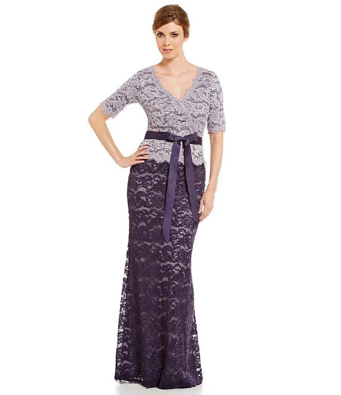 Bow - backed wedding guest dresses in silk for a luxurious feelAdrianna Papell - V-Neckline Scalloped Lace Evening Dress AP1E200046