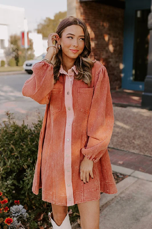 Mini dresses with wrap - around stylesAfternoon Date Denim Mini Dress in Light Rust