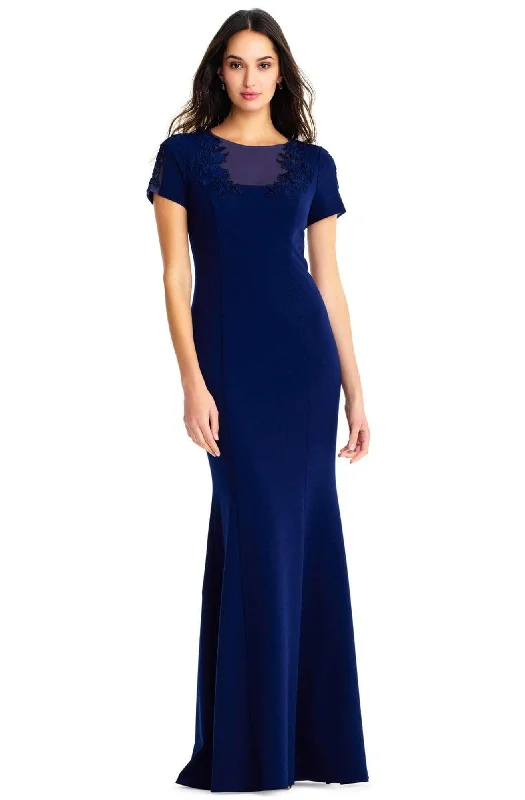 Wedding guest dresses with belted waists and knee - length skirtsAidan Mattox - MD1E203782 Embroidered Jewel Neck Crepe Trumpet Dress