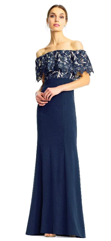 Wedding guest dresses with cut - out details and midi lengthsAidan Mattox - MN1E202072 Floral Lace Off-Shoulder Sheath Dress