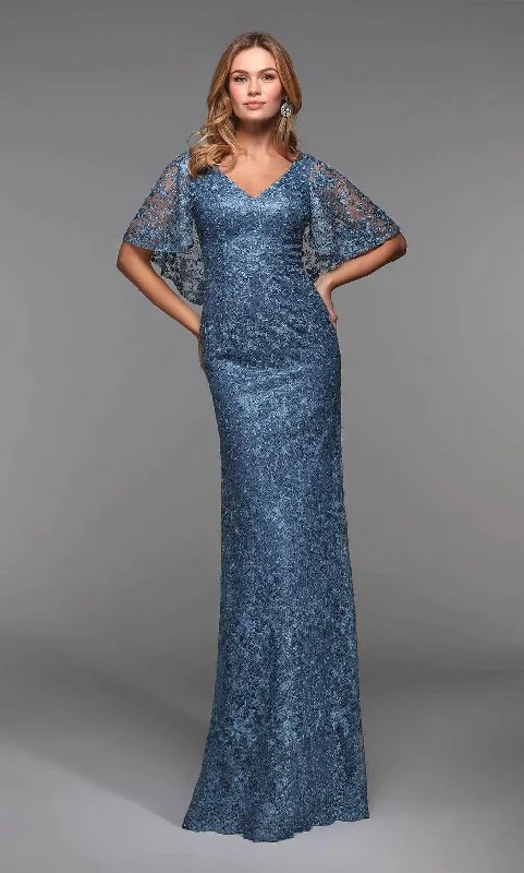 Mini wedding guest dresses with glittery accents for a trendy lookAlyce Paris - Flutter Sleeve Evening Dress 27506