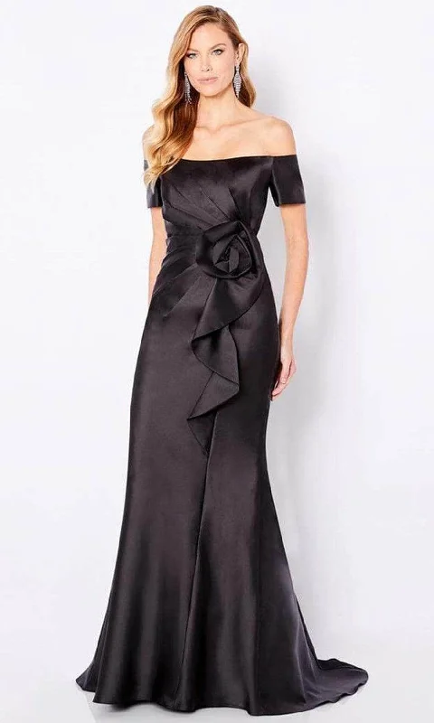 Tea - length wedding guest dresses with polka dot patternsCameron Blake 221693 - Short Sleeve Mikado Formal Gown