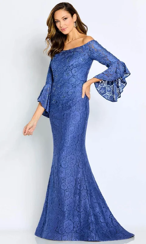 Off - the - shoulder wedding guest dresses in chiffonCameron Blake CB103 - Bell Sleeve Lace Evening Gown