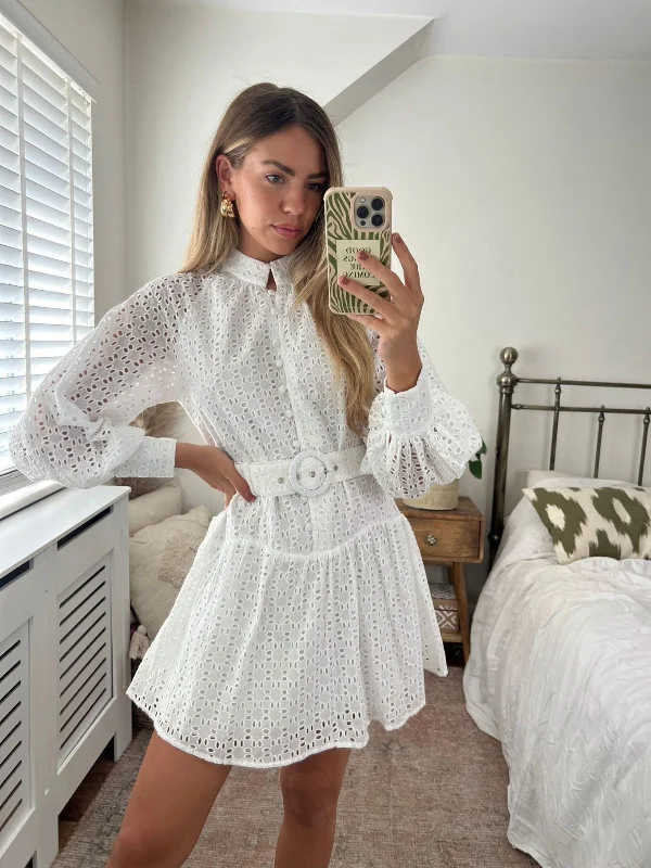 Mini dresses with spaghetti straps for a delicate lookCarmen Broderie Mini Dress in White Mini dresses with spaghetti straps for a delicate lookCarmen Broderie Mini Dress in White