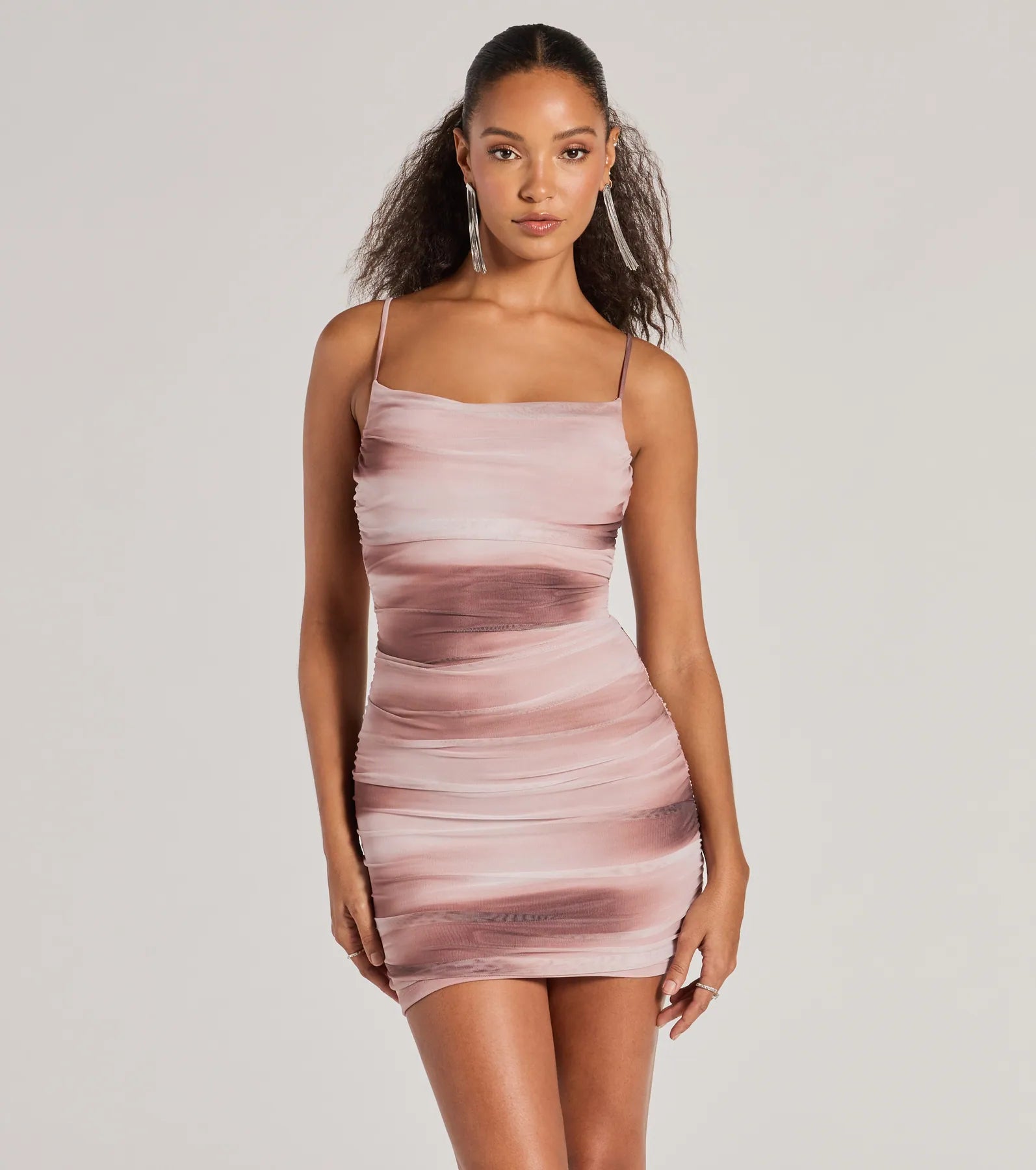 Mini dresses with keyhole necklinesChic Trends Lace-Up Abstract Mini Dress