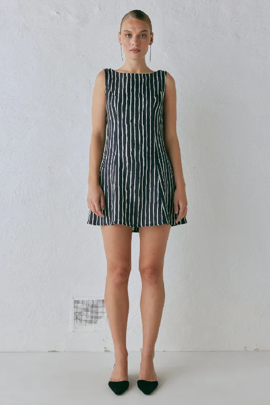 Mini dresses with embroidered details for a unique touchChloe Linen Mini Dress Black Stripe