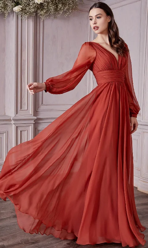 Plaid wedding guest dresses in muted colors for a fall weddingCinderella Divine CD0192 - Bishop Sleeve Evening Dress