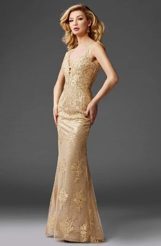Wedding guest dresses with ruched bodices and spaghetti strapsClarisse - 4961 Embellished Deep V-neck Sheath Dress
