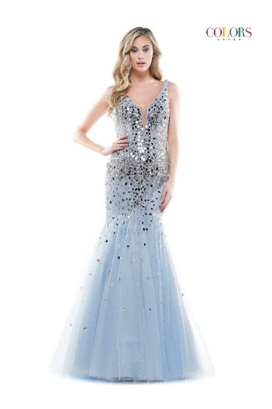 Sheer wedding guest dresses with lace inserts and long sleevesColors 2608 Colors Long Formal Mermaid Prom Dress