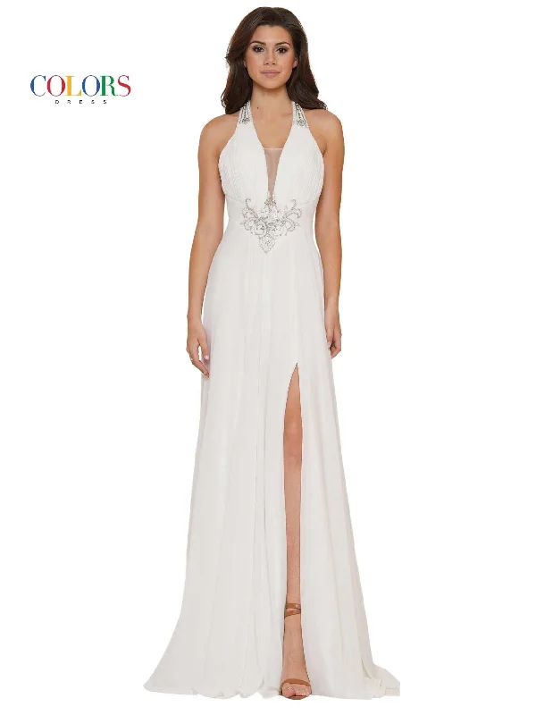 Mini wedding guest dresses with glittery accents for a trendy lookColors 2710 Colors Long Formal Prom Chiffon Dress
