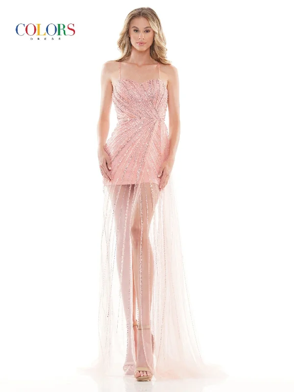 Wedding guest dresses with fringe accents for a bohemian - inspired weddingColors 2645 Colors Long Formal Spaghetti Strap Prom Dress