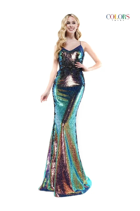 Sleeveless wedding guest dresses with pleated bodicesColors 2519 Colors Long Spaghetti Strap Sexy Prom Dress