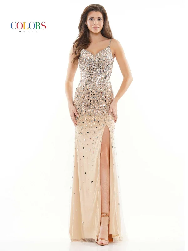 Geometric - printed wedding guest dresses for a modern weddingColors 2724 Colors Prom Long Spaghetti Strap Formal Dress