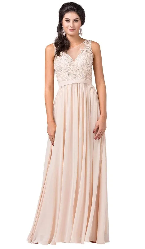Embroidered wedding guest dresses in earthy tones for a rustic weddingDancing Queen - 2677 Illusion Neckline Beaded Lace Bodice Chiffon Gown