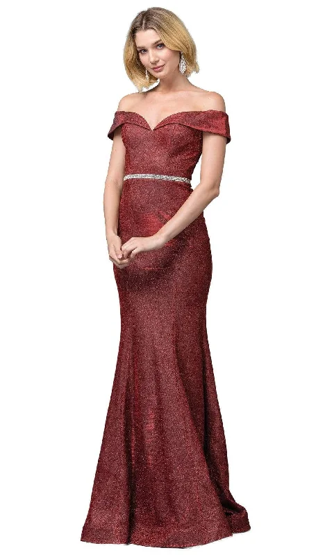Wedding guest dresses with keyhole backs and flowing fabricsDancing Queen - 2871 Plunging Off-Shoulder Trumpet Dress