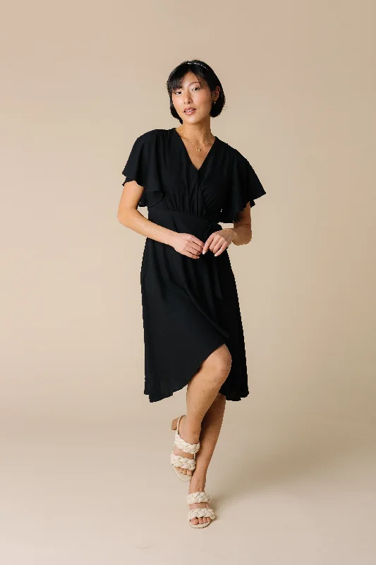 Mini dresses with puff sleeves for a vintage lookDaphne Tulip Wrap Dress - Black