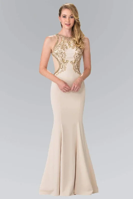 Sequined wedding guest dresses for an evening weddingElizabeth K - GL2237 Bead Embellished Halter Neck Gown