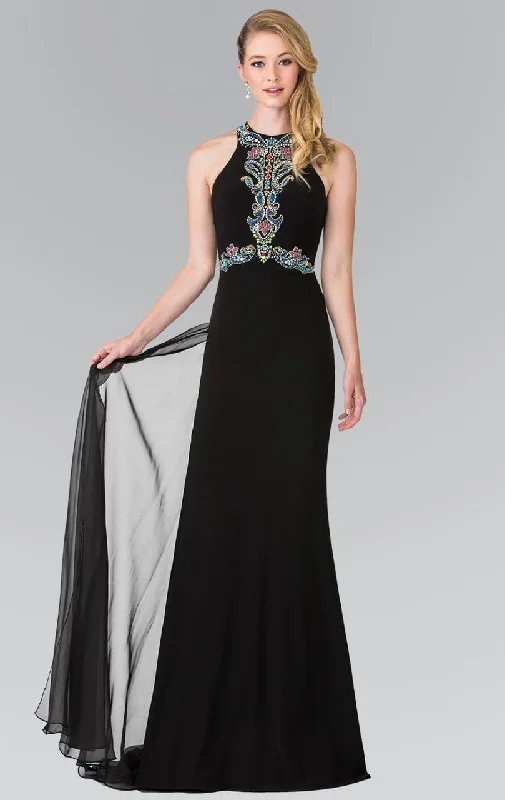 Animal - print wedding guest dresses in subtle colors for a bold statementElizabeth K - GL2358 Beaded Halter Long Gown