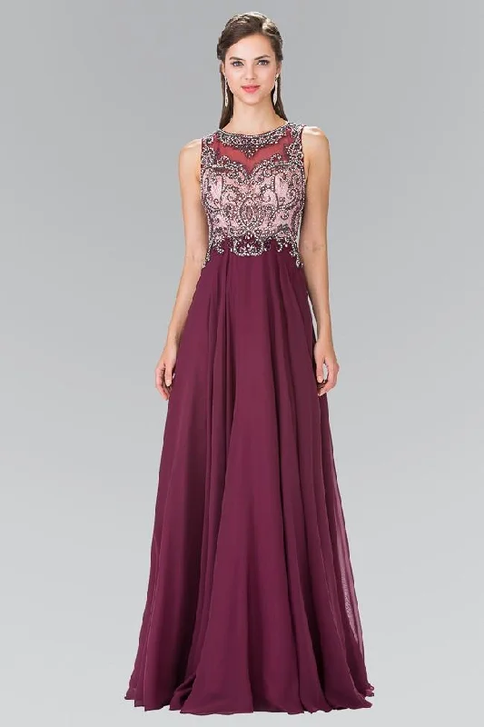 Wedding guest dresses with puff sleeves and knee - length hemsElizabeth K - GL2273 Beaded Long Dress