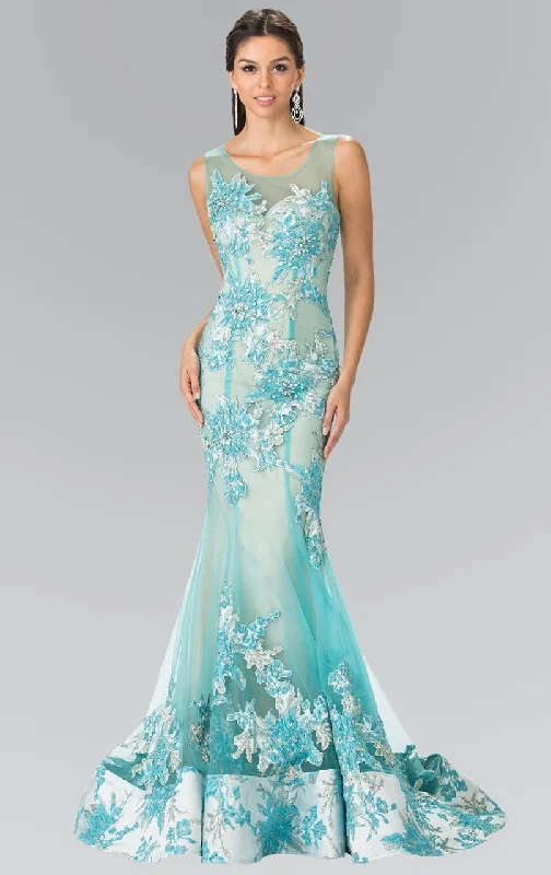 Printed wedding guest dresses with tropical motifs for beach weddingsElizabeth K - GL2335 Beaded Trumpet Gown