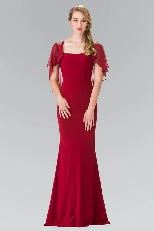 Animal - print wedding guest dresses in subtle colors for a bold statementElizabeth K - GL2254 Caped Long Dress