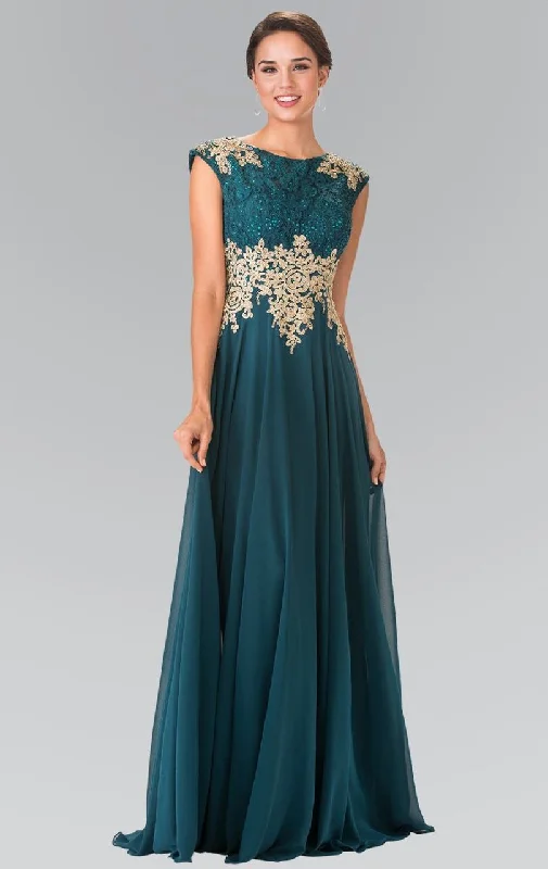 Wedding guest dresses with ruched bodices and spaghetti strapsElizabeth K - GL2228 Embellished Bateau Chiffon A-Line Dress