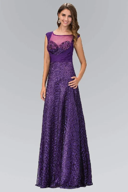 Wedding guest dresses with tassel - adorned belts and A - line skirtsElizabeth K - GL1089 Embellished Cap Sleeve Illusion Bateau Dress