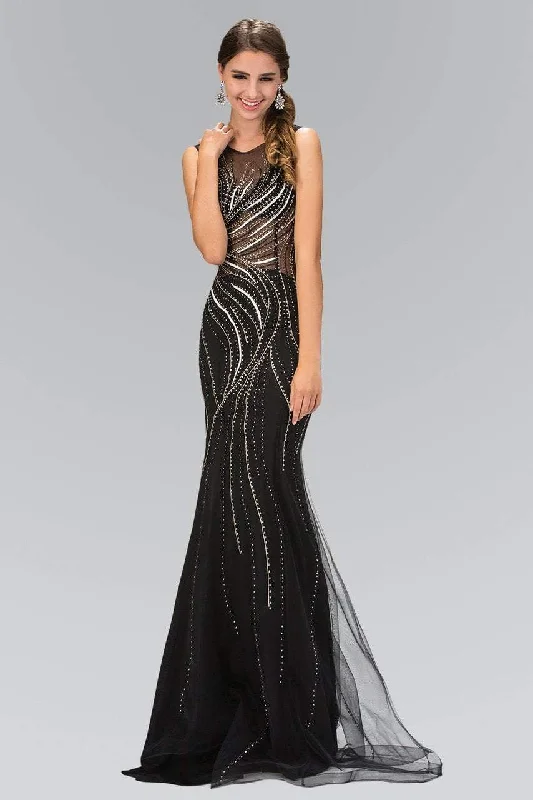 Asymmetric - hem wedding guest dresses in metallic huesElizabeth K - GL2150 Embellished Jewel Neck Trumpet Gown