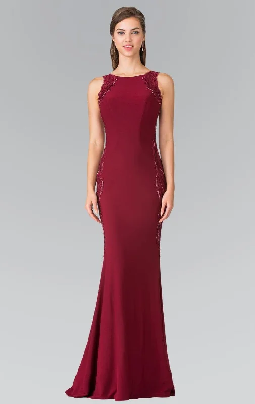 Lace - and - tulle wedding guest dresses with sweetheart necklinesElizabeth K - GL2222 Embellished Scoop Neck Jersey Sheath Dress