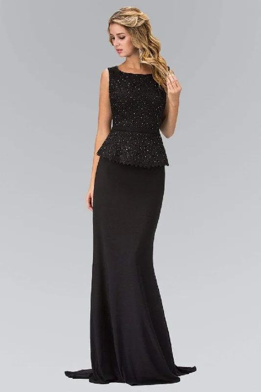 Ribbed - texture wedding guest dresses in neutral colorsElizabeth K - GL1422 Laced Bateau Neck Gown