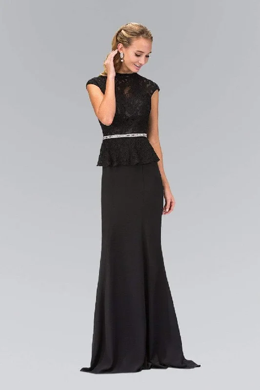 Wedding guest dresses with high - low hems and floral appliquesElizabeth K - GL1421 Laced High Neck Gown