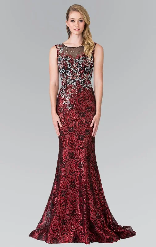 Plaid wedding guest dresses in muted colors for a fall weddingElizabeth K - GL2341 Sleeveless Beaded Long Dress