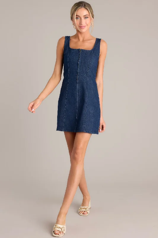 Plaid mini dresses for fall fashionEscaping Shadows Dark Wash Denim Mini Dress