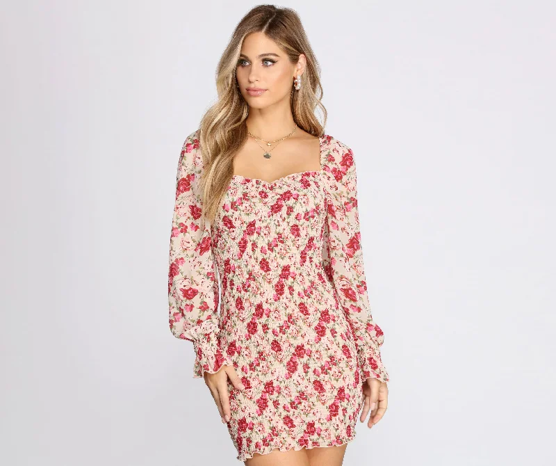 Cotton mini dresses for a comfortable everyday optionFleur Paradise Chiffon Smocked Mini Dress