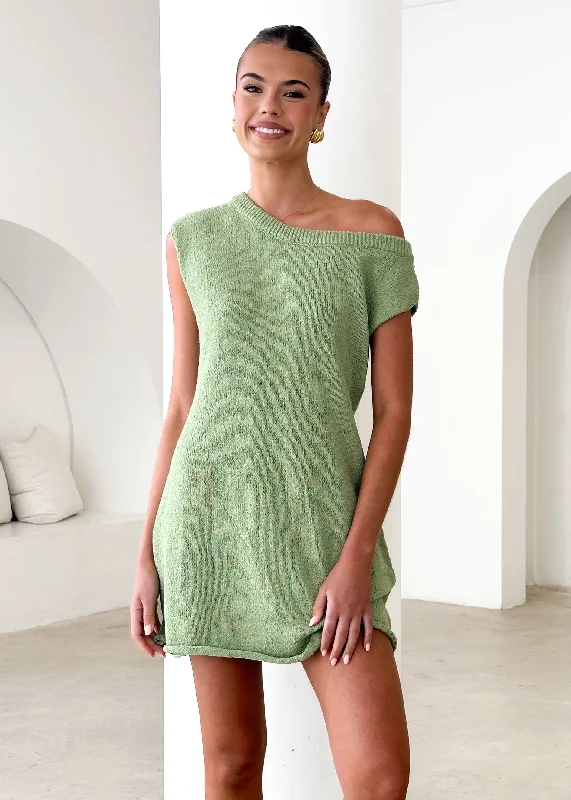 Mini dresses with bow accents for a sweet lookFranky One Shoulder Dress - Green