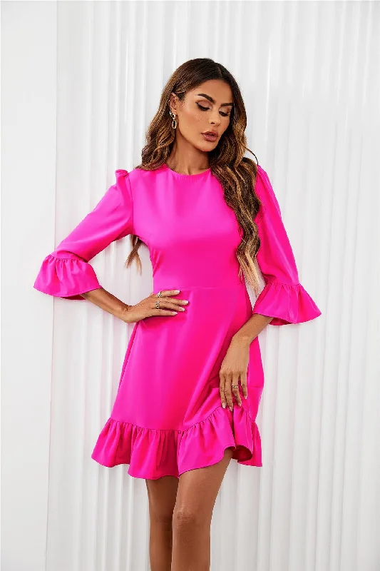 Sheer mini dresses with lace insertsFrill Mini Dress In Fuchsia Pink