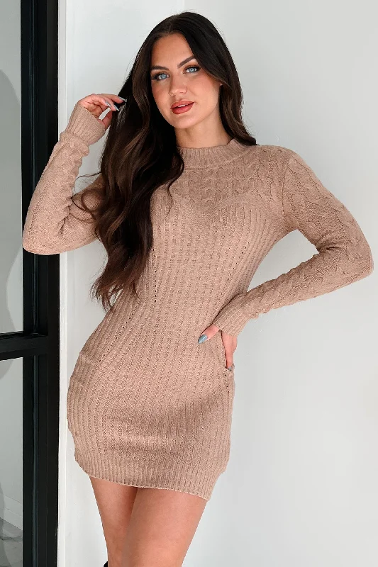 Mini dresses with mesh panels for a sexy and trendy lookGimme A Clue Sweater Dress (Camel) Mini dresses with mesh panels for a sexy and trendy lookGimme A Clue Sweater Dress (Camel)