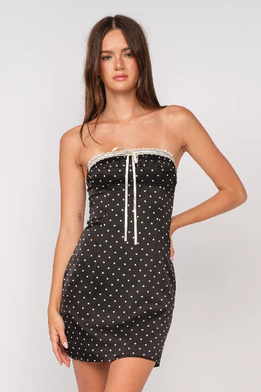 Mini dresses with wrap - around stylesHarper Black Dot Ribbon Trim Strapless Mini Dress Mini dresses with wrap - around stylesHarper Black Dot Ribbon Trim Strapless Mini Dress