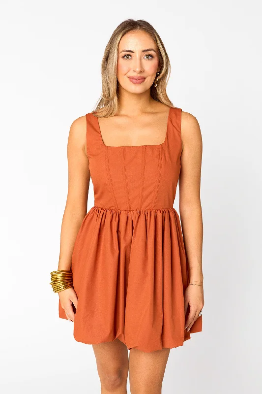 Strapless mini dresses for a beach vacationHeidi Mini Dress - Burnt Orange