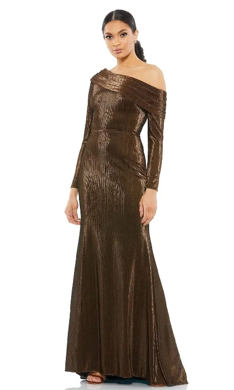 Velvet - trimmed wedding guest dresses in burgundy for a formal eventIeena Duggal - 26660 Asymmetric Pleated Formal Gown